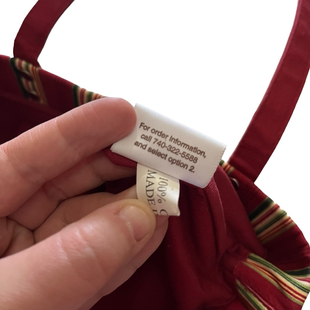 Longaberger Small Tote Purse Bag Red Tan Green Vertical Stripe Collectors - Picture 13 of 14